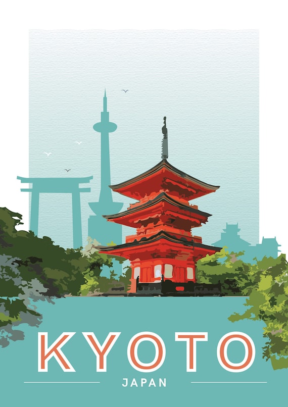 diy printable pdfjpeg download Kyoto Vintage Travel Poster JAPAN