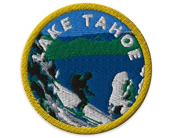 Ski LAKE TAHOE Vintage Embroidered Travel Patch, 3 inch, Iron or Sew