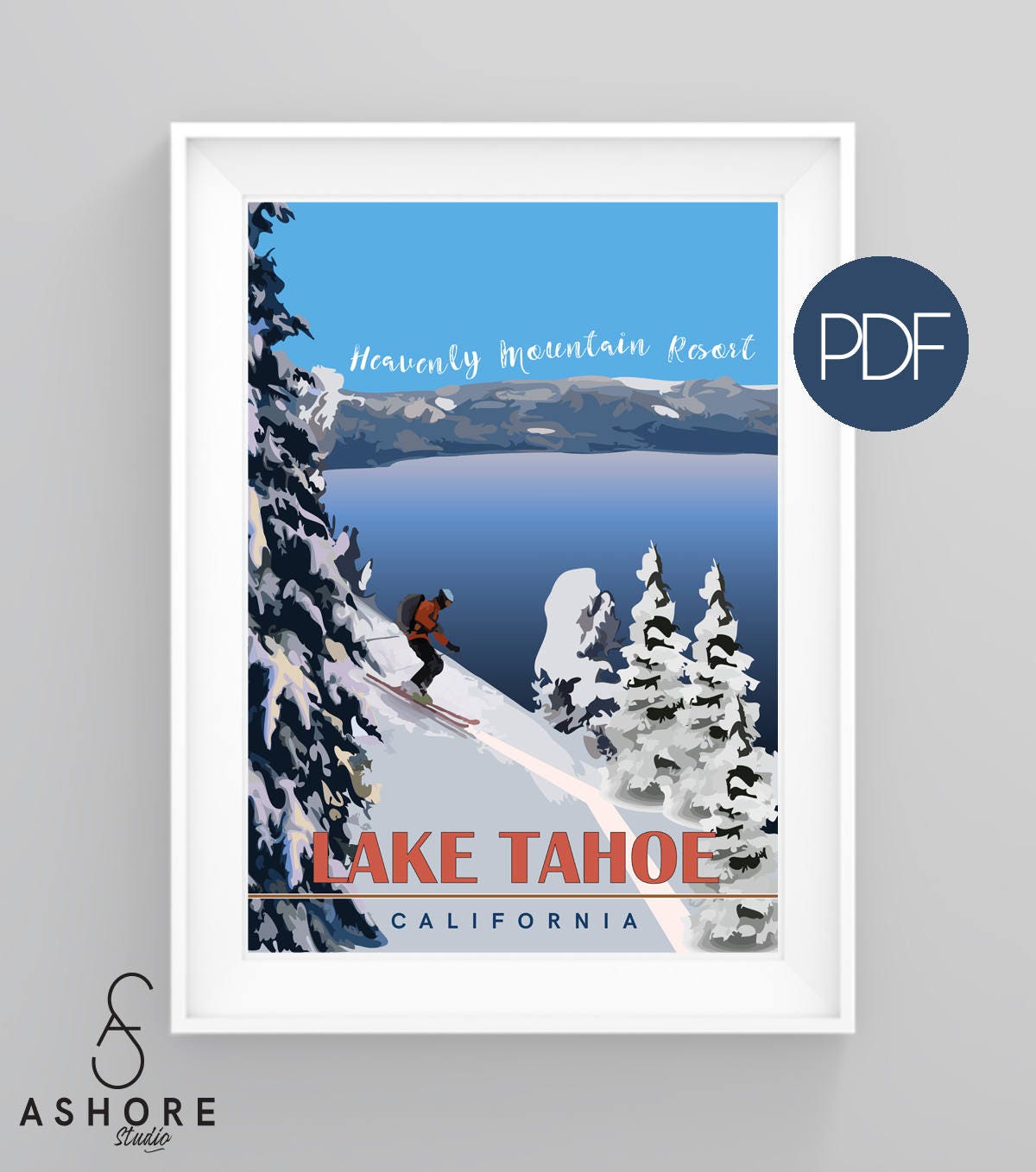 Heavenly Trail Map Pdf Lake Tahoe Heavenly Ski Resort Vintage Travel Poster Diy | Etsy Singapore