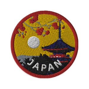 日本、京都デザイントラベルパッチ、ヴィンテージスタイルの刺繍、縫い付けまたはアイロン接着、3インチパッチ、旅行者へのギフト、お土産、冒険好きの方
