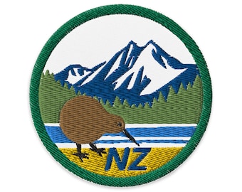 Nieuw-Zeelandse kiwi, bergen borduurwerk reispatch, souvenir opstrijkpatch (3 inch)