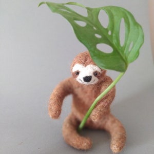 Brown sloth, Wool animal, Needle felted sloth image 4