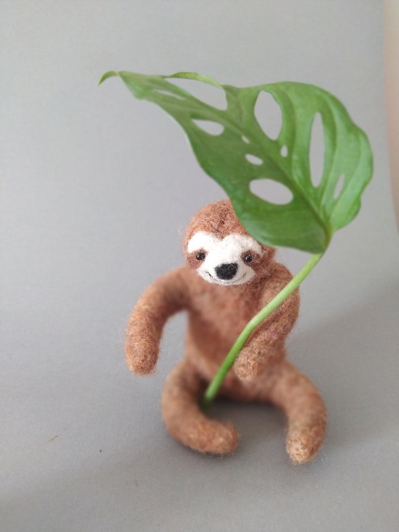 Brown sloth, Wool animal, Needle felted sloth image 4