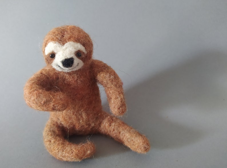 Brown sloth, Wool animal, Needle felted sloth image 1