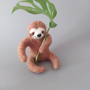 Brown sloth, Wool animal, Needle felted sloth image 7