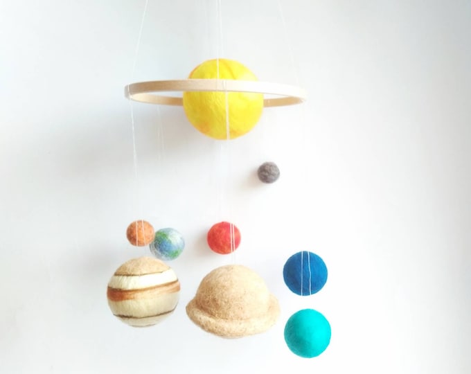 Space mobile, Solar System Mobile, medium size, wooden ring, Planets nursery