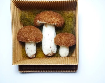 Needle felted mushrooms, Set of Three Felt Mushrooms