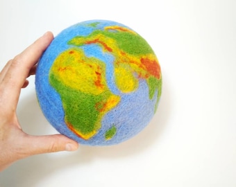 Needle felted Earth, Earth globe, Woolen Planet Earth