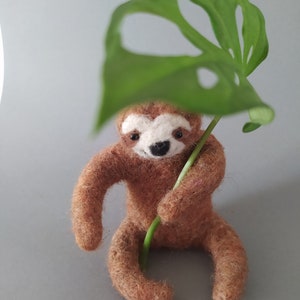 Brown sloth, Wool animal, Needle felted sloth image 6