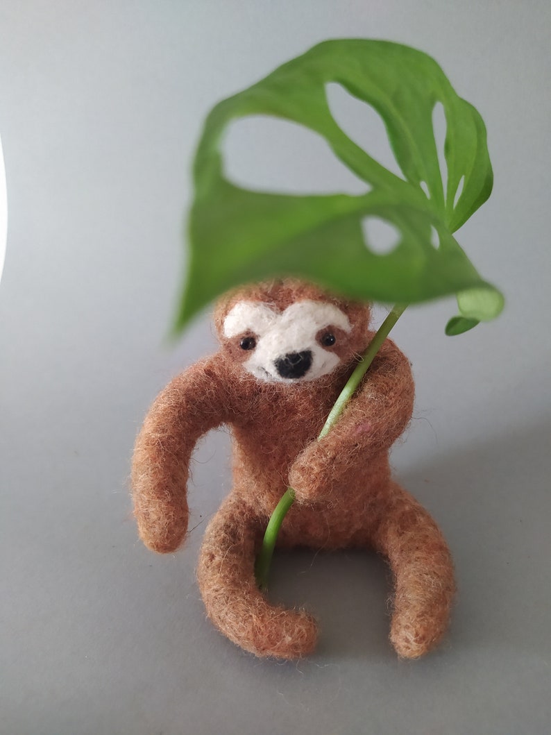 Brown sloth, Wool animal, Needle felted sloth image 6