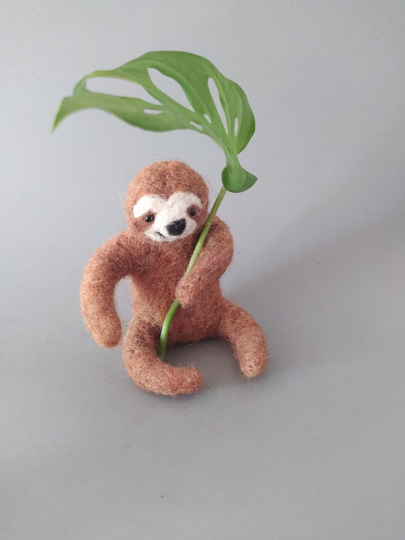 Brown sloth, Wool animal, Needle felted sloth image 3