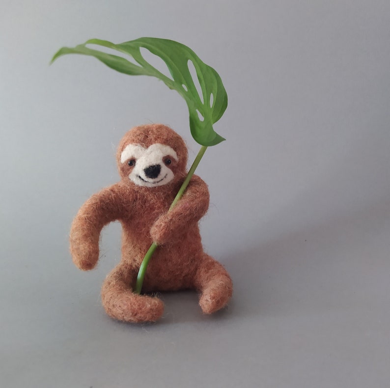 Brown sloth, Wool animal, Needle felted sloth image 2