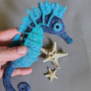 Blue Seahorse, needle felted miniature