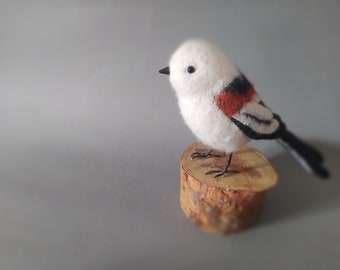 Long tailed tit, needle felted bird, White tit