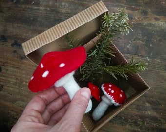 Needle felted Toadstools, Wool Mushrooms ornament
