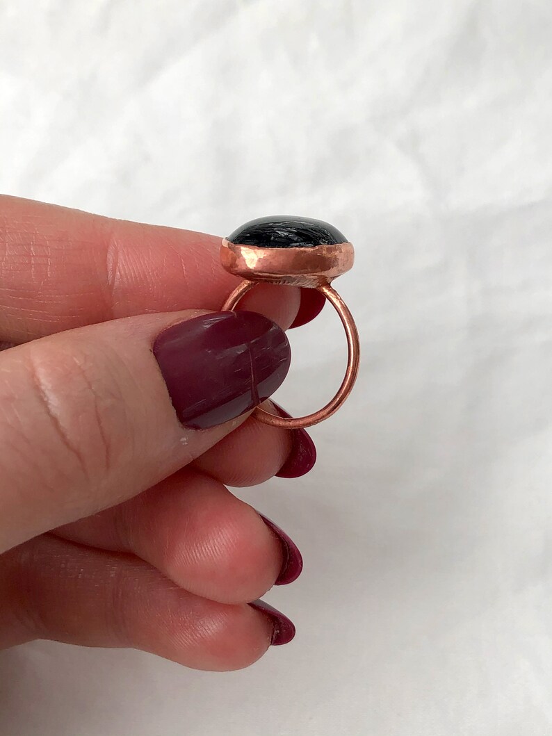 Black Stone Ring Copper Electroformed Jewelry Natural Stone Jewelry Onyx Copper Ring Size 7