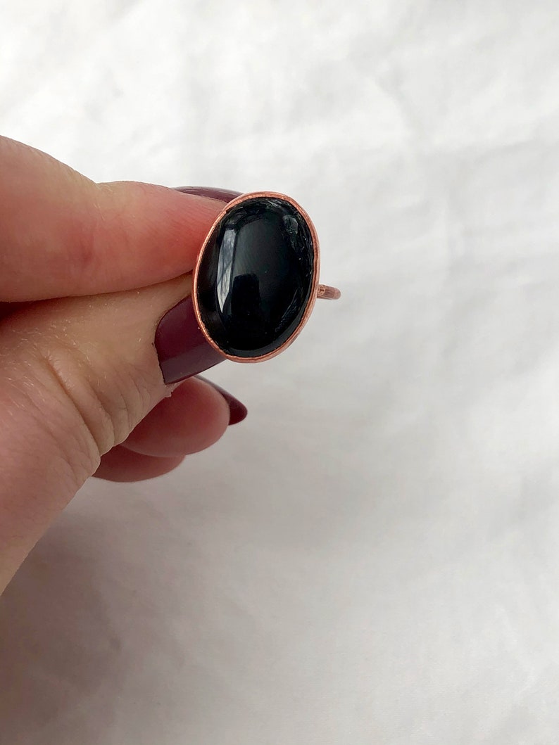 Black Stone Ring Copper Electroformed Jewelry Natural Stone Jewelry Onyx Copper Ring Size 7