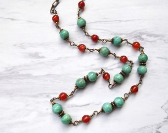 Howlite Turquoise and Orange Quartz Necklace | Western Jewelry | Electroformed Necklace | Stone Necklace