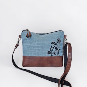 Kleine Umhängetasche türkis, grau, Orange, Sonnenblumen Druck, vegane Tasche, Leinentasche, Baumwolltasche Frau Mädchen, Crossbody Wallet