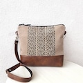 Natural Canvas Crossbody bag, Rosemary Print vegan bag, brown leather, hobo shoulder handbag, Handmade product logo