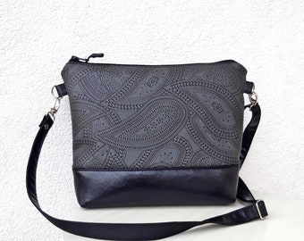 Grey Leather bag | Women vintage print hobo bag | medium | Waterproof bag | small Messenger | Shoulder bag spectacular leather