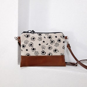 Mini Crossbody Bag: Dots & Flowers Print, Vegan Leather Hobo Bag