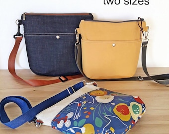 Crossbody bag with pockets PDF sewing pattern, Easy Shoulder purse Video Tutorial, Small&Medium