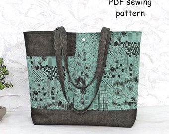 Large bag, PDF sewing pattern, Tote, DAY, detailed instructions, casual bag in two Sizes, easy technique for making Pockets, download gift