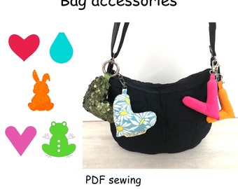 Bag Accessories PDF sewing pattern, How to Make Handmade Stuffed Easter Bunnies, Hearts, Frog for lucky, Digital Download, DIY for Beginners