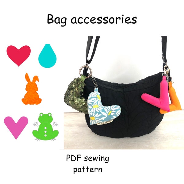 Bag Accessories PDF sewing pattern, How to Make Handmade Stuffed Easter Bunnies, Hearts, Frog for lucky, Digital Download, DIY for Beginners