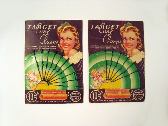 Vintage 40's Target Curl Clasps. Locking Pin Curl… - image 1