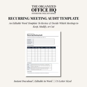 Recurring Meeting Audit Template for Executive Assistants | Editable Word Document