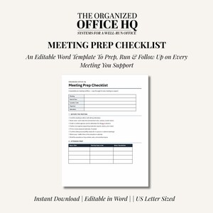 Meeting Prep Checklist for Executive Assistants | Editable Word Document