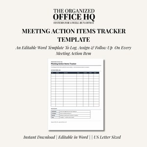 Meeting Action Items Tracker Template for Assistants | Editable Word Document