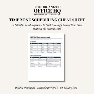 Time Zone Scheduling Cheat Sheet for Executive Assistants | Editable Word Document
