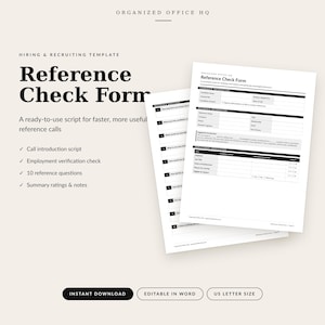 Reference Check Form with Questions & Script | Editable HR Template