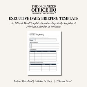 Executive Daily Briefing Template for Assistants | Editable Word Document