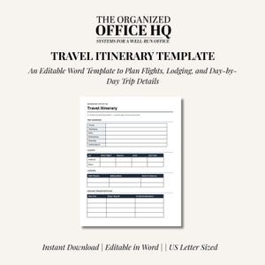 Travel Itinerary Template | Editable Word Document for Assistants | Flights, Lodging & Day-by-Day Schedule | Instant Download