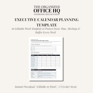 Executive Calendar Blocking Template for Executive Assistants | Editable Word Document