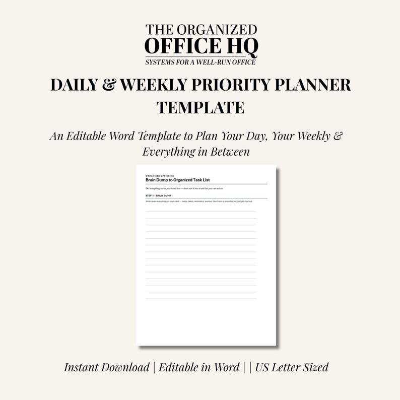 Daily Weekly Planner Template | Editable Word Document | Priority ...