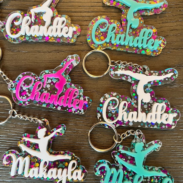 personalized gymnast/dancer acrylic  keychains bag tags