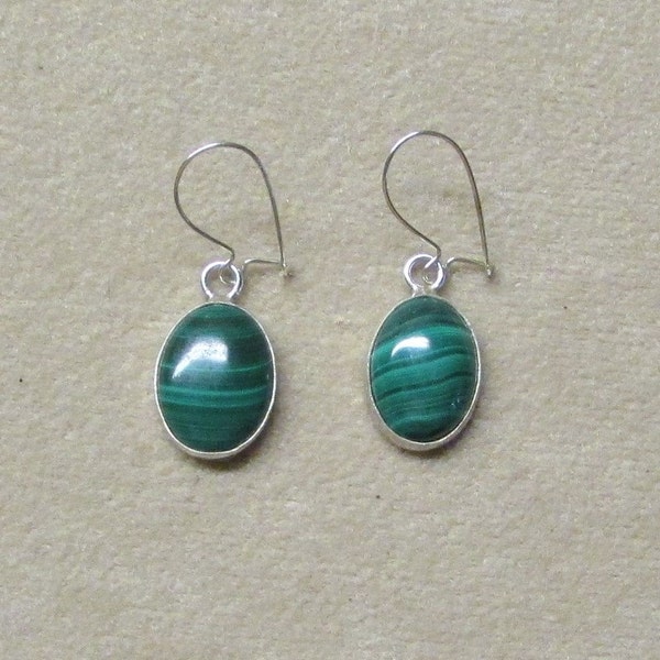 Malachite STERLING silver cabochon drop earrings.