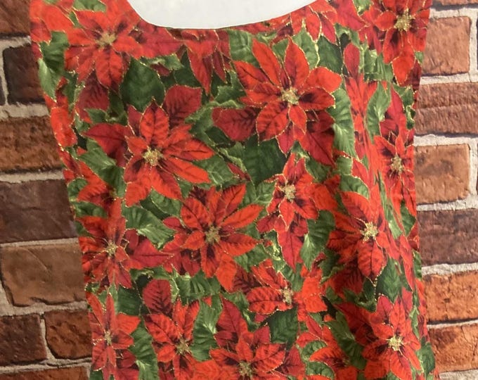 RED GLITTER POINSETTIAS Reversible Cross Back Apron