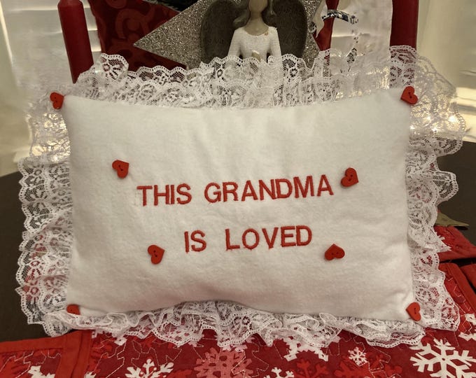 Grandma pillow embroidered in red