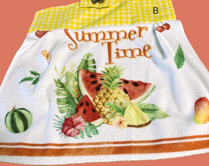 SUMMERTIME food and drinks pictured on hanging towels