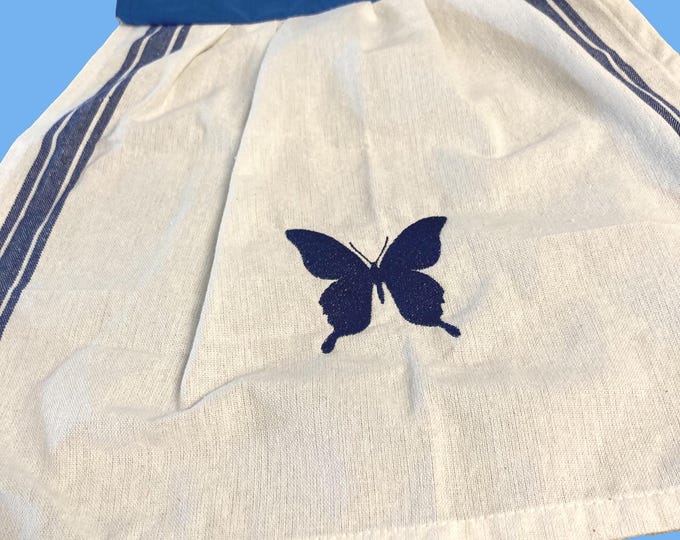 Blue Butterfly embroidered on cotton towel hanging