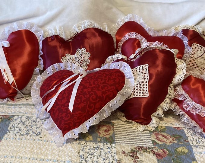 RED HEART PILLOWS Saying I Love You for Valentine's Day