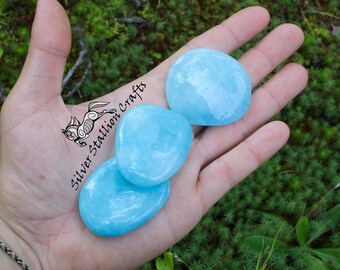 Aragonite, Blue - 1pc or 3pcs - China - Natural, gemstone, palm stone, tumblestone, wholesale, bulk, crystal