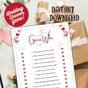 Valentines Day Theme, Guess Who Bride or Groom Game, She said He said, Bridal Shower Games, Bachelorette, Downloadable, Printable Template