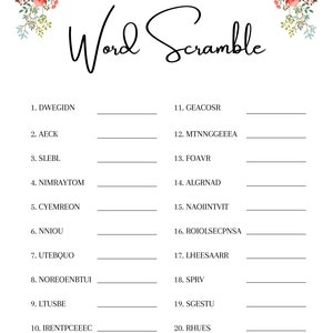 Wedding Shower Word Scramble Game, Bridal Shower Games, Bachelorette ...